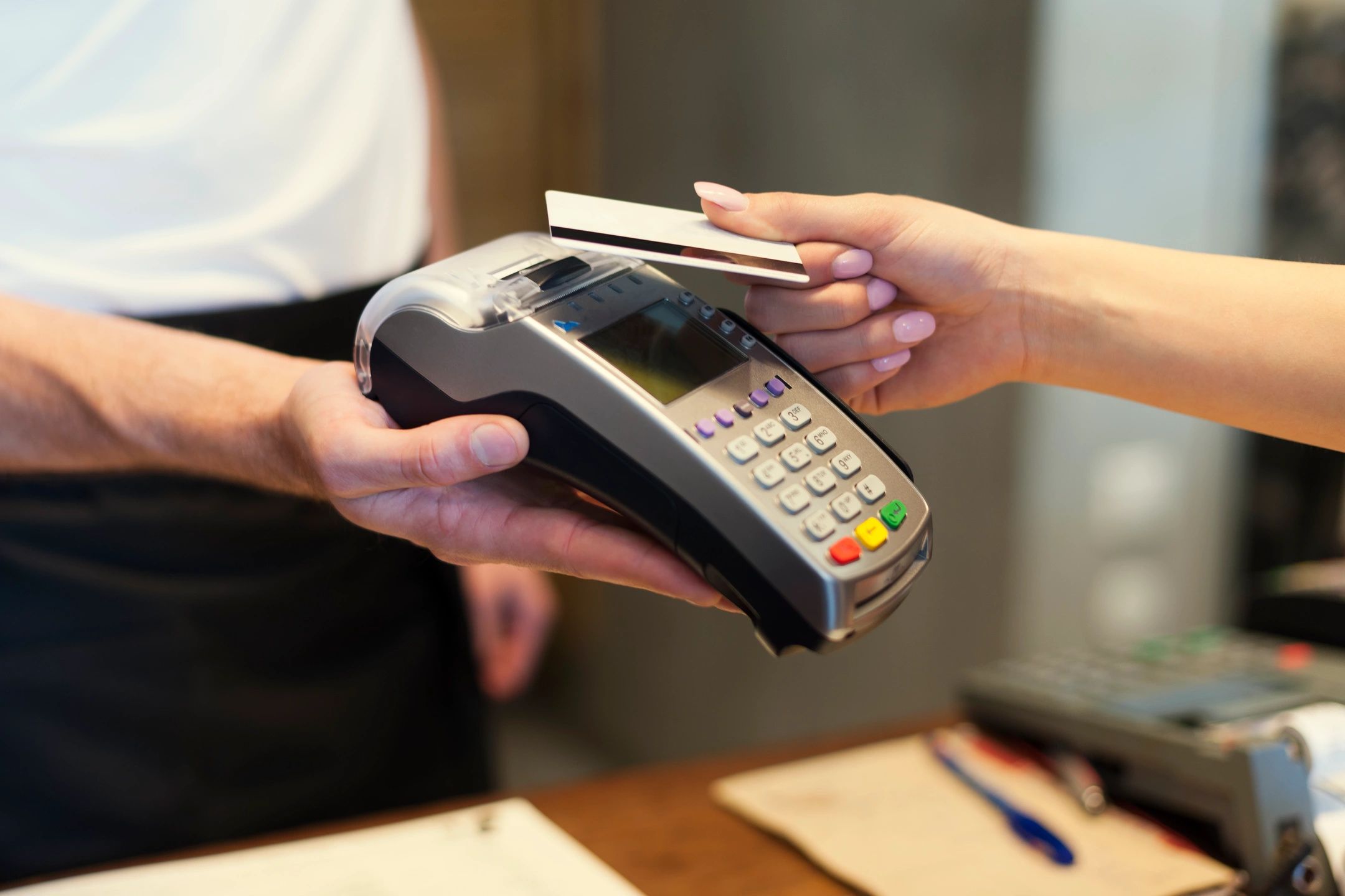 pos systems and credit card readers with self boarding